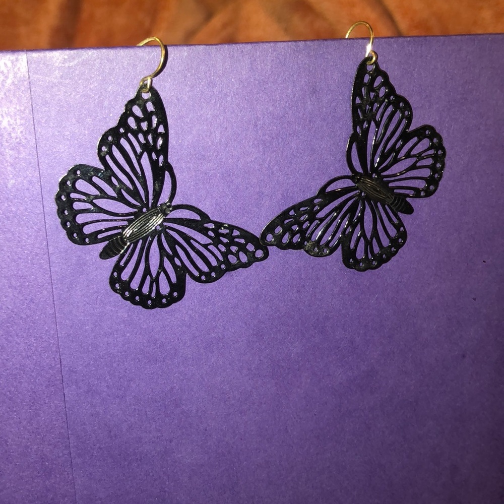 Black butterfly dangle earrings